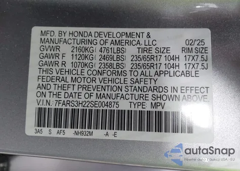 2025 Honda Cr-V Lx 2Wd z USA, uszkodzony, nr VIN 7FARS3H22SE004875